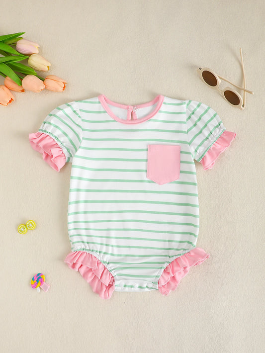 Baby Girl Striped Short Sleeve Triangle Romper Onesie for Infants Toddler Comfortable Cotton Clothing Newborn Outfit