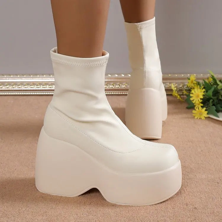 Brand Women Boots Gothic Style Platform Women Ankle Boots High Quality Walking Comfy Woman Shoes New Sexy High Heels Big Size 43
