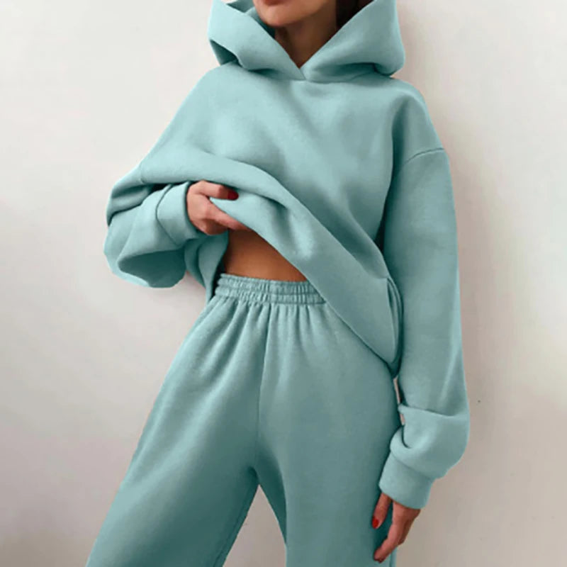 Women Two Piece Sets Tracksuit 2022 Autumn Casual Solid Long Sleeve Hoodie Sweatshirts Female Fashion Oversized Trouser Suits
