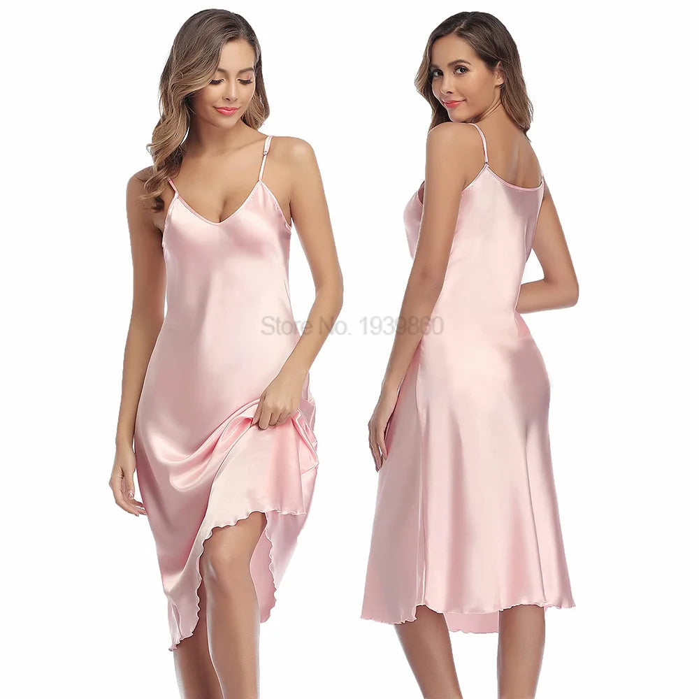 Summer Nightdress Ruffles Lady Nightwear Nightgown Satin Spaghetti Straps Skirt Intimate Lingerie Sexy Home Clothes Bathrobe