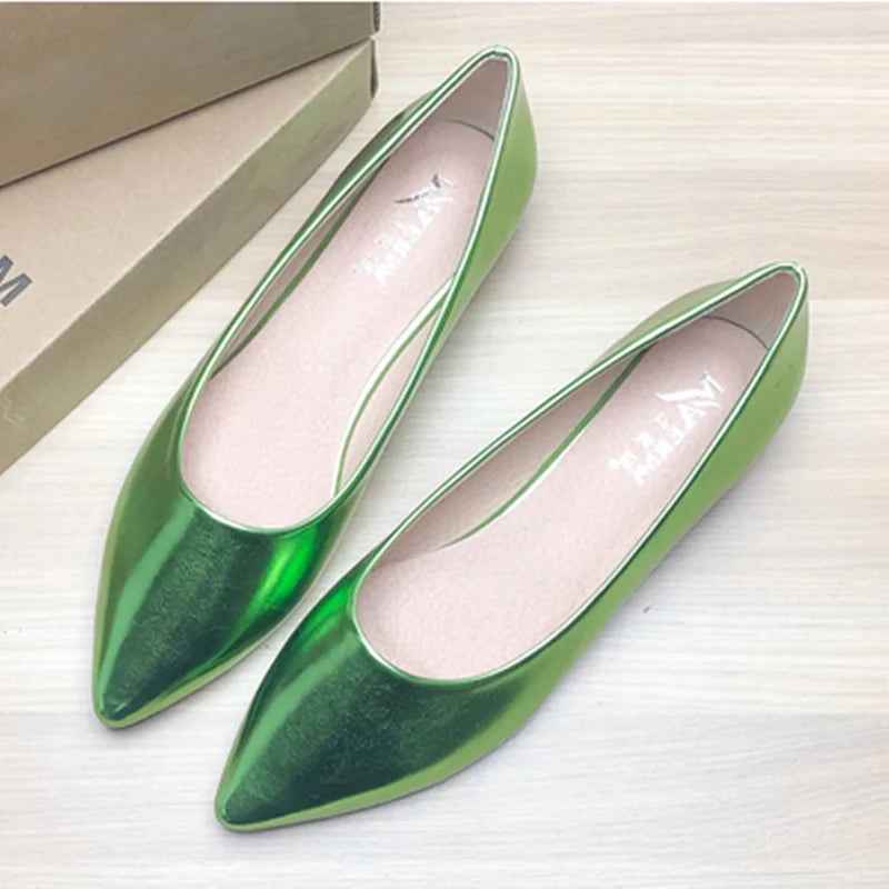 Ladies 2-48 Shiny Leather Slip-Ons Green Candy Colors Shallow Toe Shoes For Women Promotion 2020 Plain Flats Spring Outdoor Cute