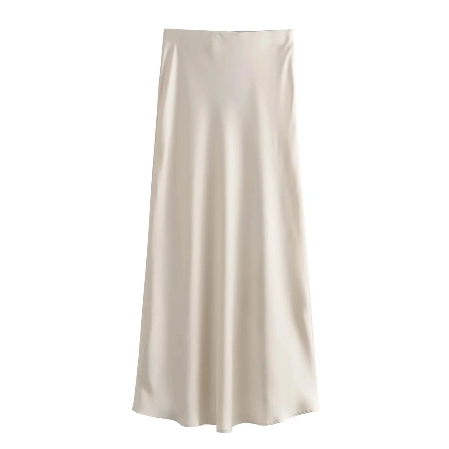 HH Women Fashion Vintage Solid Skirt Satin Slim Elastic Waist Midi Skirts Office Lady Wear Elegant Woman Chic Mermaid Skirt