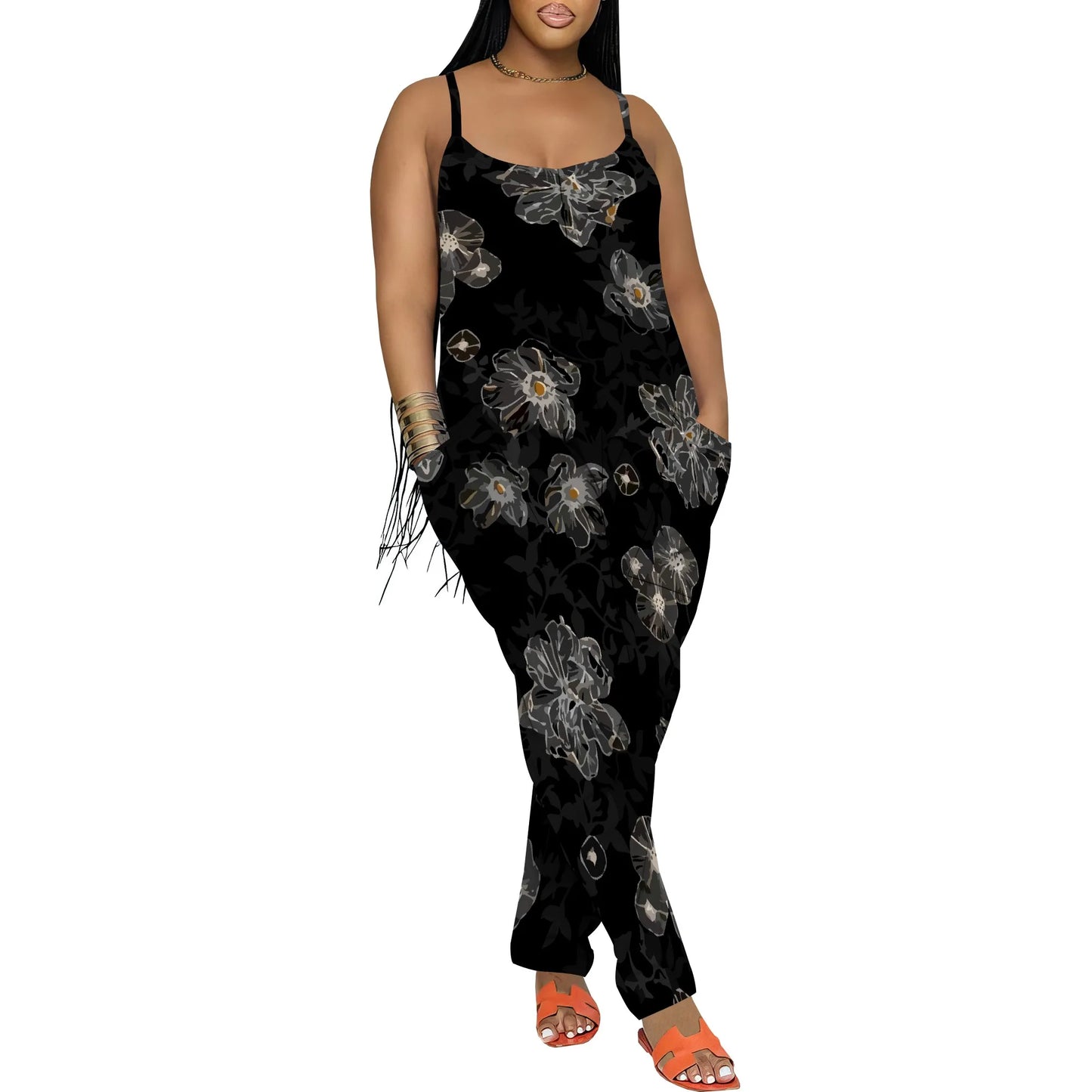 African Style Geometric Jumpsuit Sleeveless Loose Fit Festival Wide Leg Romper