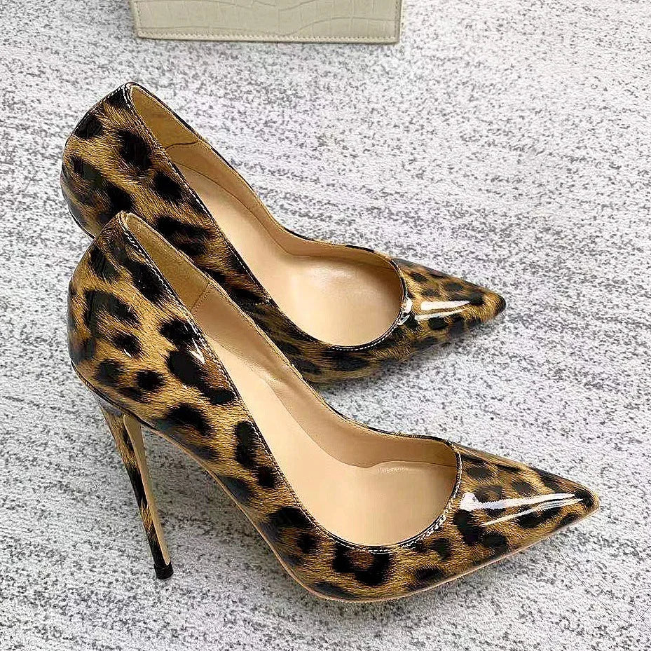 Women Leopard Print High Heels 8CM 10CM 12CM Stiletto Fashion Gradient Color Single Shoes Female Shallow Mouth Pointed Toe Pumps