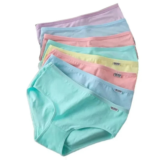 7pcs Women's Cotton Panties Plus Size Sexy Briefs Girls Breathable Soft Lingerie Cute Solid Color Underwear