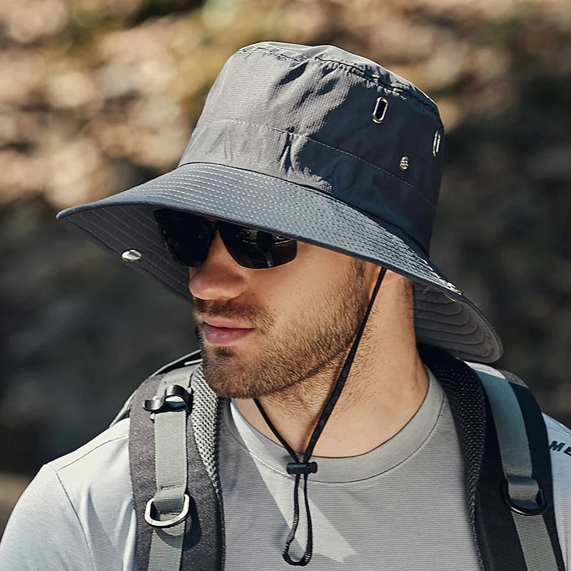 Summer Wide Large Brim Men Fisherman Hat Waterproof UV Protection Sun cap Hiking Fishing Climbing Oversized Safari Bucket Hats BAZAARHUBO