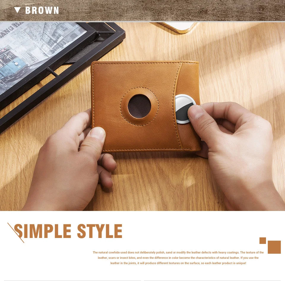 HUMERPAUL Airtag Wallet For Men Real Leather RFID Trifold Card Holder Case with ID Window Slim Anti-lost Purse