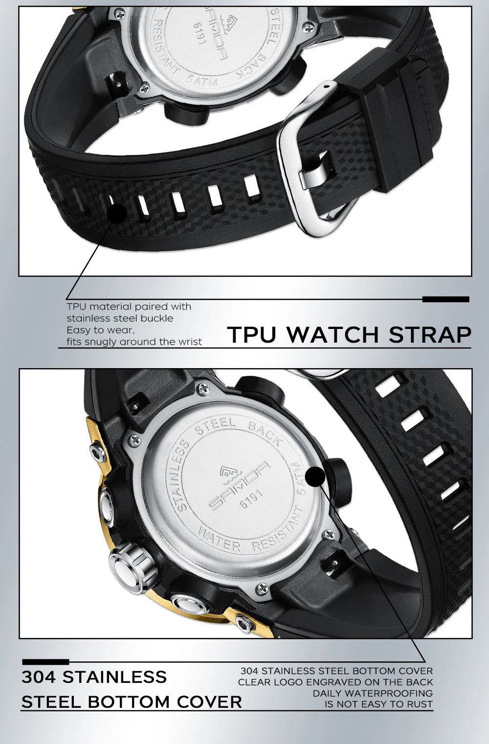Fashion SANDA 2025 Top Brand 6191 Men New Countdown Stopwatch Waterproof Light Electronic Alarm Clock Time Led Digital Watches