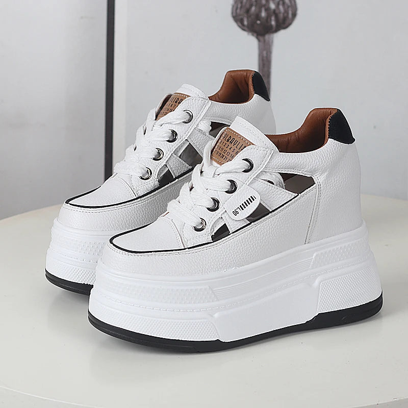 Spring and Summer Platform Casual Shoes Ultra High Heels Increase 12CM Small Hollowed Breathable Sandals