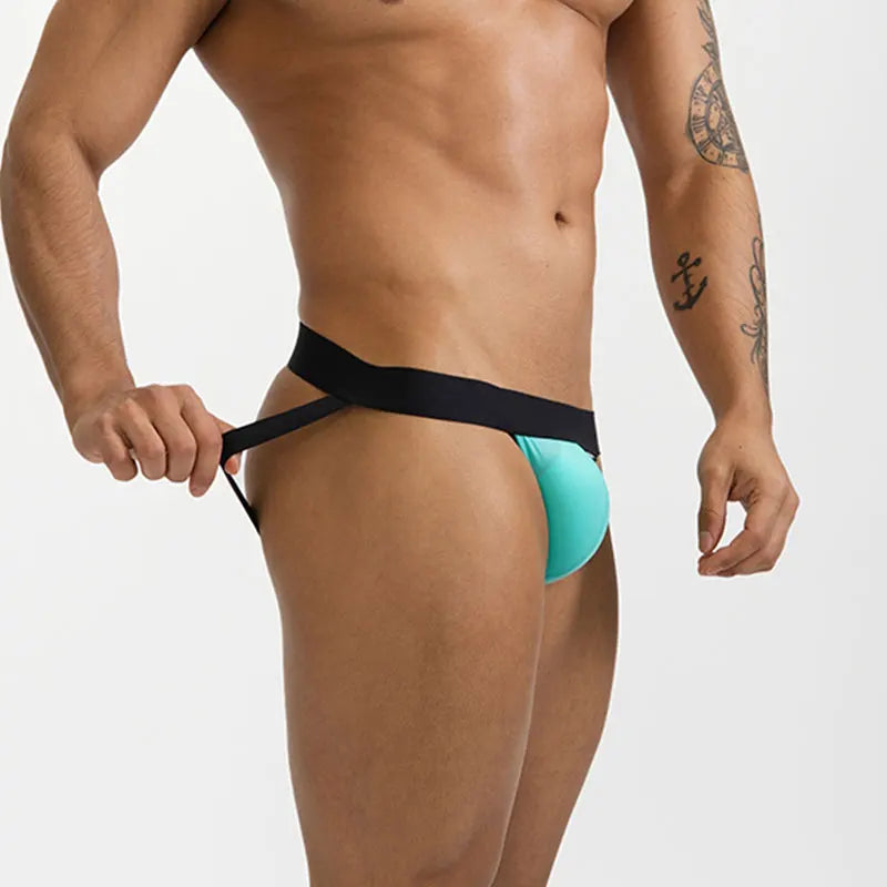 Sexy Man Underwear G-String Ice Silk Gay Men's Underpants Jockstrap Bikini Slip Mens Tanga String Thong Back Open T-Back Panties