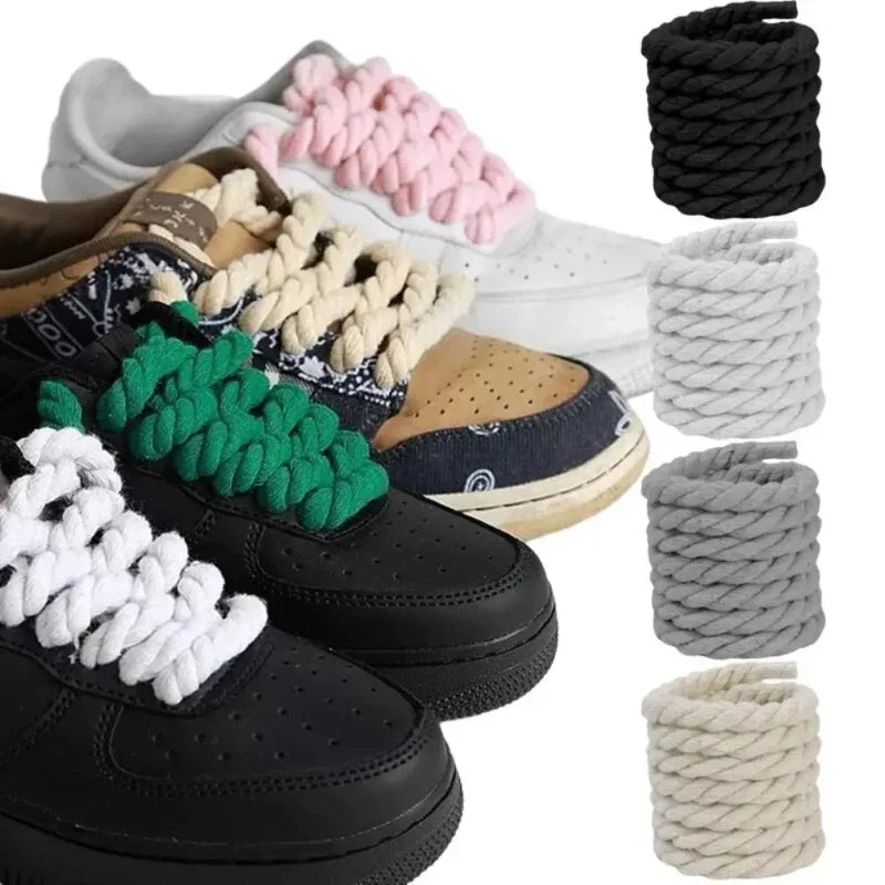 1/8Pair Round Thick Rope Laces Polyester Cotton High Quality Solid Color Laces 0.8cm 120/140/160cm Width Colorful Bold Shoelaces