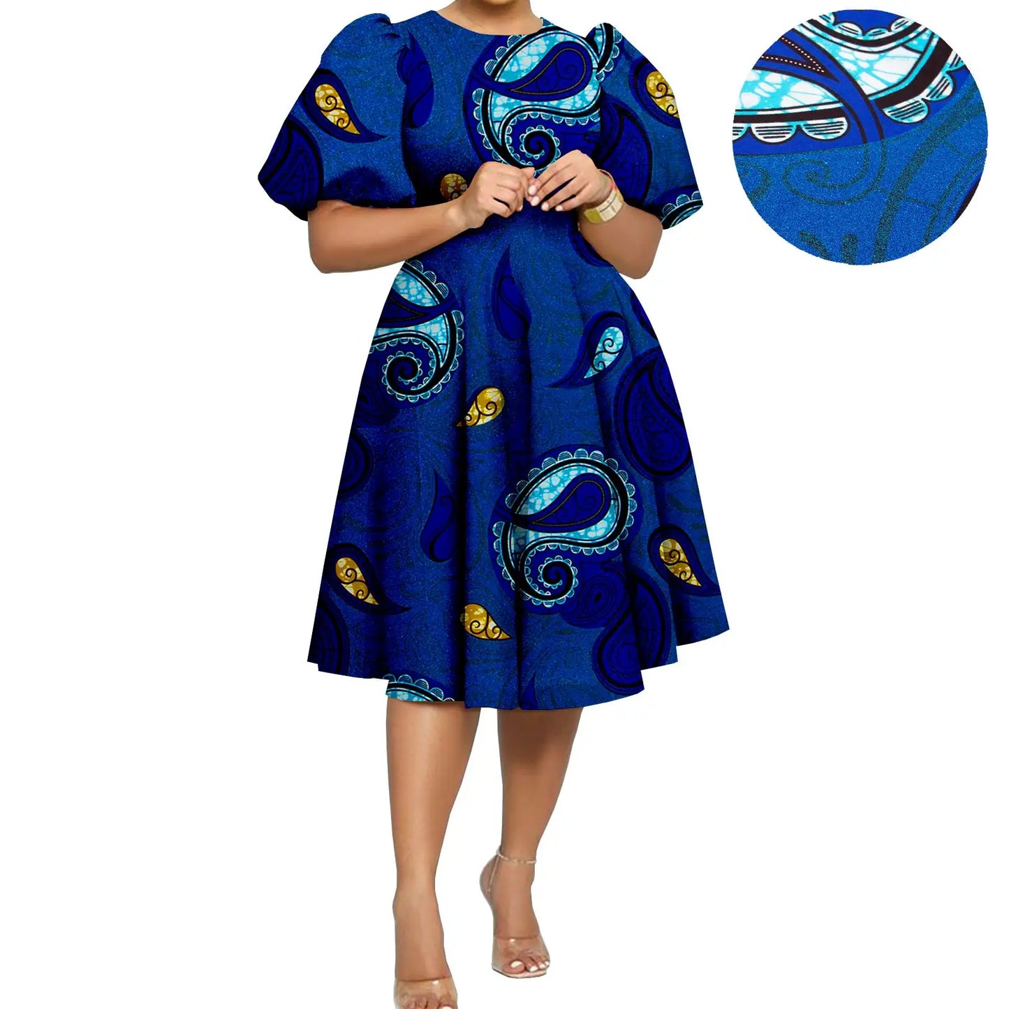 African Clothes for Women Girl Lady Dress Skirt Short Bubble Sleeve Blow the Knee Fashion Causal Bazin Riche Ankara Y2325085