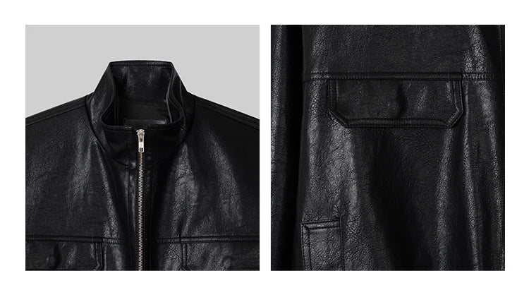Mauroicardi Spring Autumn Cool Short Waterproof Thickened Warm Black Pu Leather Bomber Jacket Men Zip Up Luxury Designer Clothes