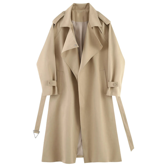 Fashionable and Versatile Women's Mid-length Windbreaker Coats for Spring and Autumn, with Loose Fit Design. Long Coat