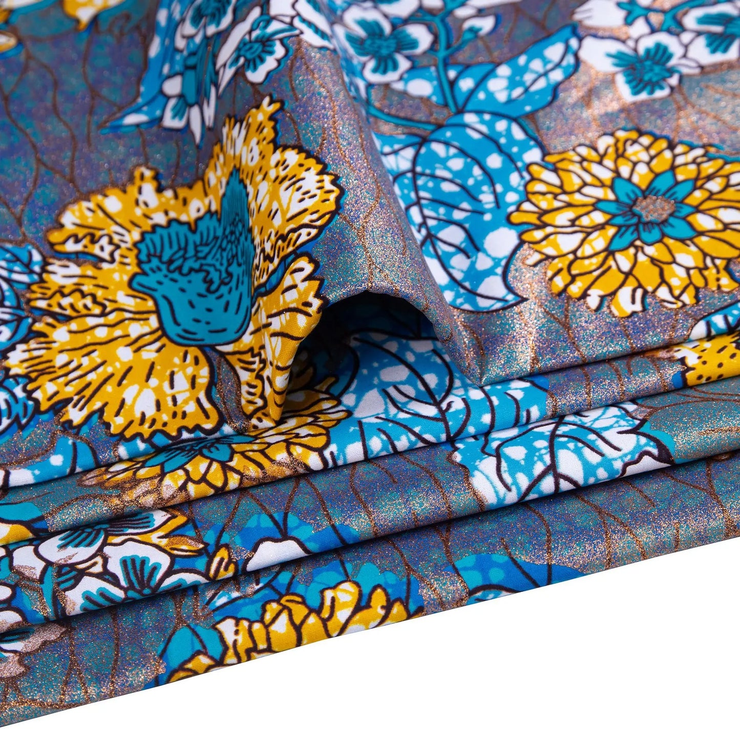 African Wax Print Fabric – 100% Cotton Ankara with Gold Foil Shimmer, 6 Yards/Roll, for Dresses, Headwraps & Fashion Garments