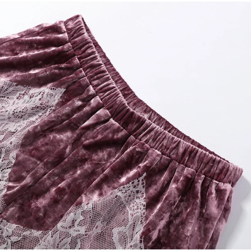 Green Velvet Lace Trim Shorts Women's Casual High-waist Straight Short Pants 2026 New Ladies Summer Vacation Beach Outfit