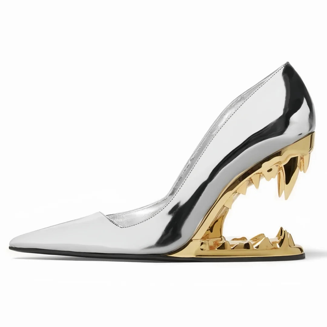 Spring Fashion Show, Teeth Shaped Heels, High Heels with Exposed Toes, Sloping Heels, Round Toe Fashion Women's Shoes