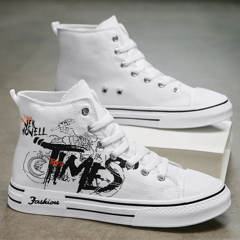 Men Shoes High Top Canvas Shoes Outdoor Breathable Walking Shoes Fashion Lightweight Sneakers Non-slip Flat Casual Shoe Tenis