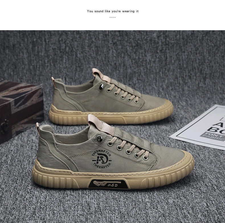 Trend Canvas Men's Shoes Breathable Green Casual Shoes for Men Comfor All-match Sneakers Ice Silk Cloth Men Walking Tennis Shoes