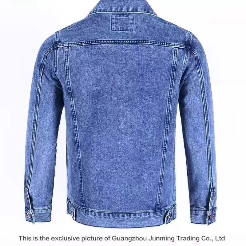 Retro Japanese Style Wearable Long Sleeve Denim Jacket for Men Spring Autumn Loose Casual Classic Collar Dirt Resistant