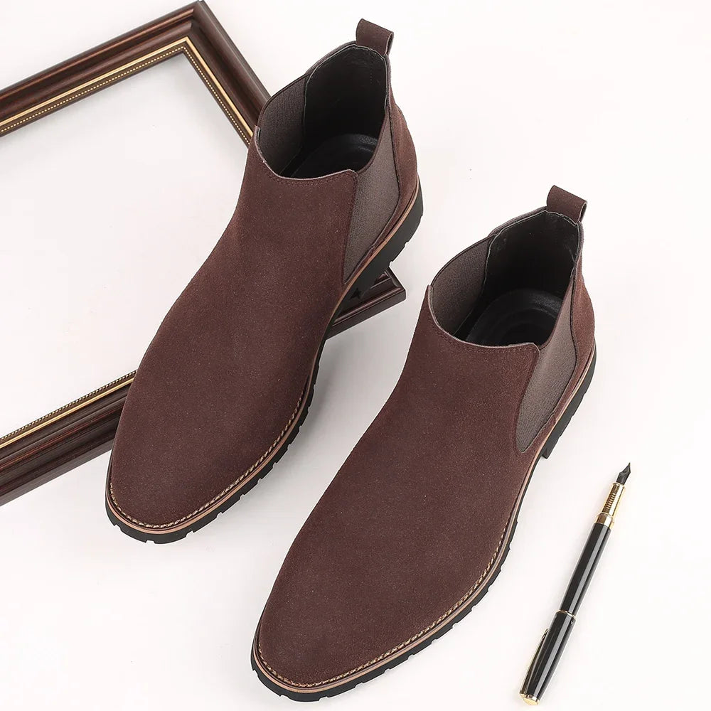 Fashion Men's Ankle Boot New Leather Men's Chelsea Boots Men Shoes Casual Black Sleeve Boots Outdoor High Top Wedding Shoes Male
