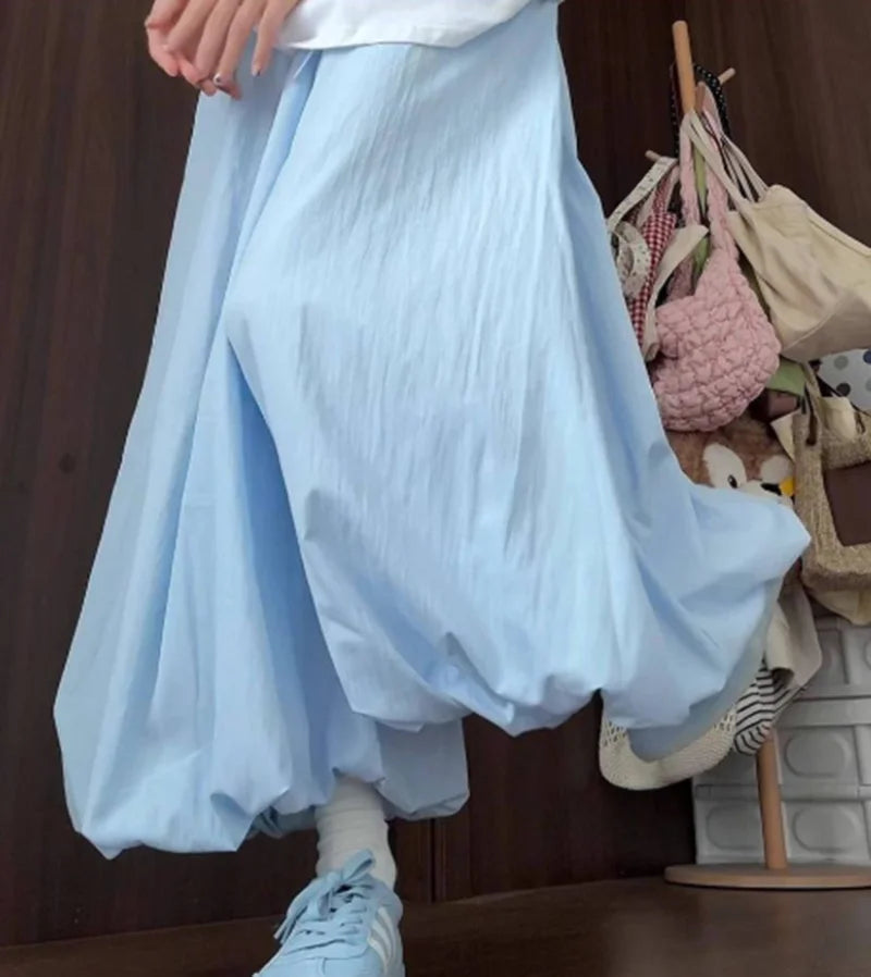 Women Loose Lazy Pants Skirt High Waisted Casual Yellow Bloomers Trousers Korean Fashion Preppy Hip Hop Dance Wide Leg Pants