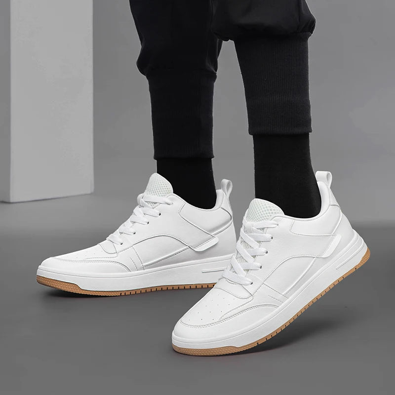 Men Genuine Leather Casual Shoes Men Sneakers Men Skateboard Shoes Comfortable Platform Male Footwear Height Increase Insole 6-8