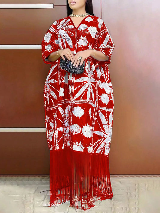 2026 African Dresses for Women Tassels African Fashion Boubou Dashiki Ankara Outfits Evening Gown Abayas Printing Kaftan Robe