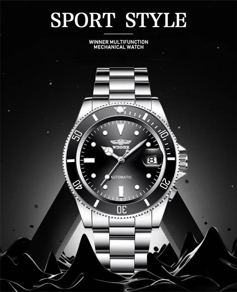 Classic Mechanical Watches Luxury Brand Business Automatic Watch for Men Rotatable Bezel Luminous Dial Steel Strap Clock