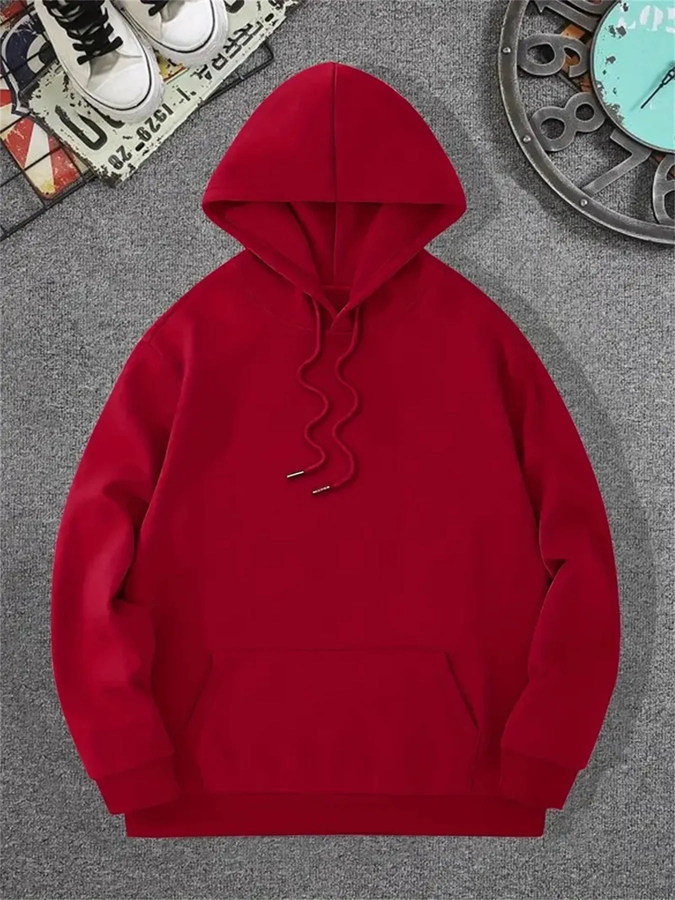 Men's autumn and winter casual fashion loose geometric print long sleeved hooded sweatshirt warm pullover BAZAARHUBO