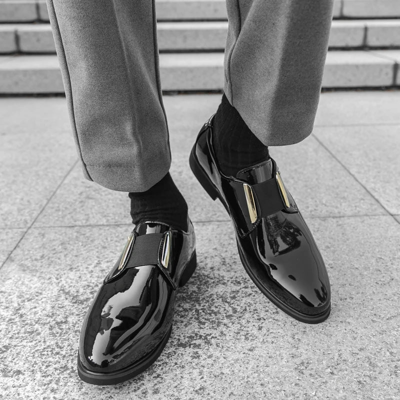 Luxury Brand Men's Shiny Leather Shoes High-end Occasions Business Men's Formal Shoes Classic Loafers Brown Retro Shoes