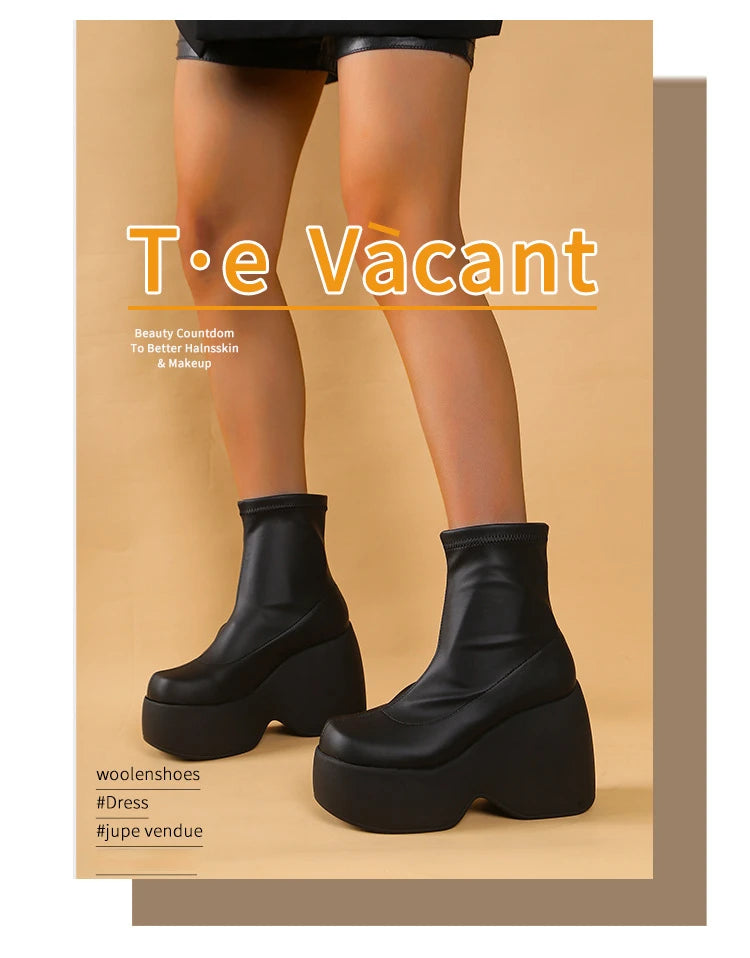 Brand Women Boots Gothic Style Platform Women Ankle Boots High Quality Walking Comfy Woman Shoes New Sexy High Heels Big Size 43