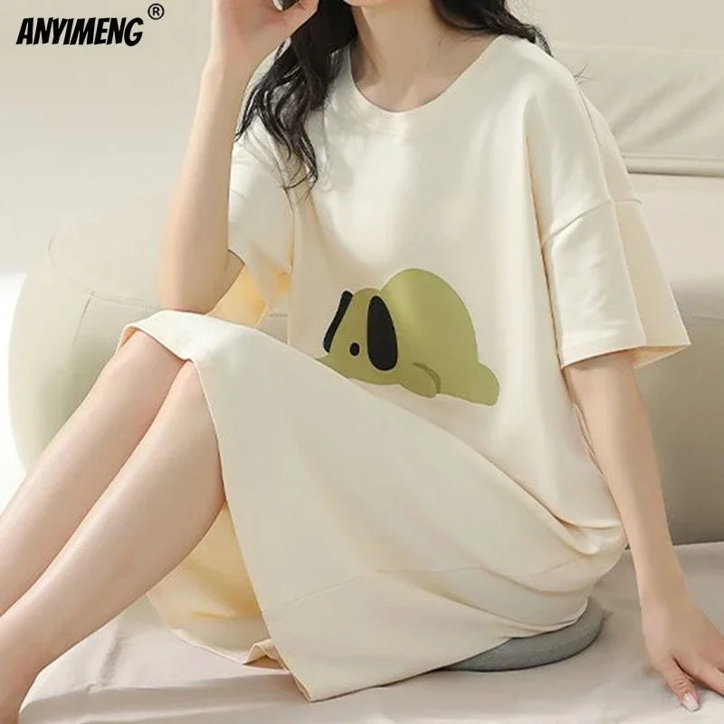 100% COTTON! M-4XL Plus Size Summer Women Nightgown Brand New Anti-bacterial HQ Nightdress Short Sleeves Sleepshirt Casual Dress