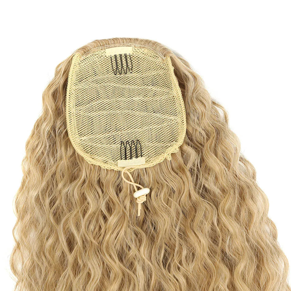 Alana Synthetic Long Natural Wave Drawstring Ponytail 22inch Clip in Hair Extensions Blonde Natural Hair Fake Weave Ponytails