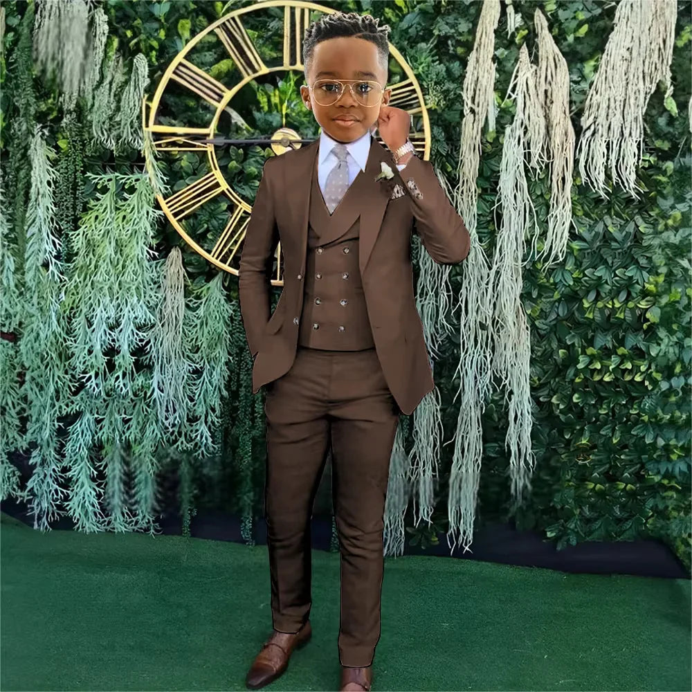 Fashionable Boys Suit Set 3 Pieces Jacket Vest Pants Banquet Party Outfit Elegant Children's Tuxedo Wedding Guest Clothes 2-20T
