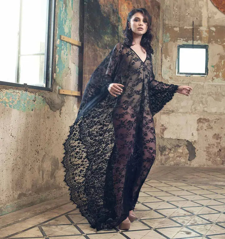 Sexy Lace Beach Bikini Cover Up Robe Pareo Beachwear Swimwear Women Dress Black White Swimsuit Hollow Out See-through Vacation