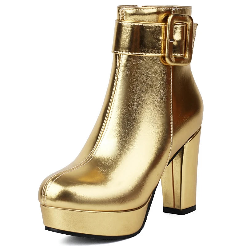 Luxury Women's Ankle Boots High Heels Platform Short Boot Zipper Gold Silver Pink Red Party Dance Shoes Female Large Size 45 48