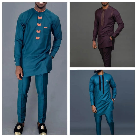New 2Pc Luxury African Traditional Men's Clothing Elegant Full Suits Male Pant Sets To Dress Native Outfit Ethnic Dashiki Kaftan