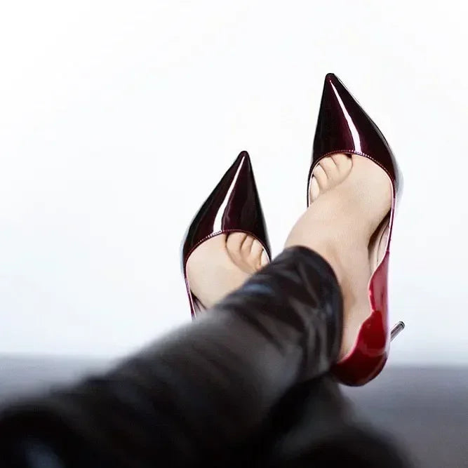 2025New Gradient Red Bottom Large Heels Sexy Leopard Pattern Pointed Professional Women's Shoes Black Graduation Single Shoes