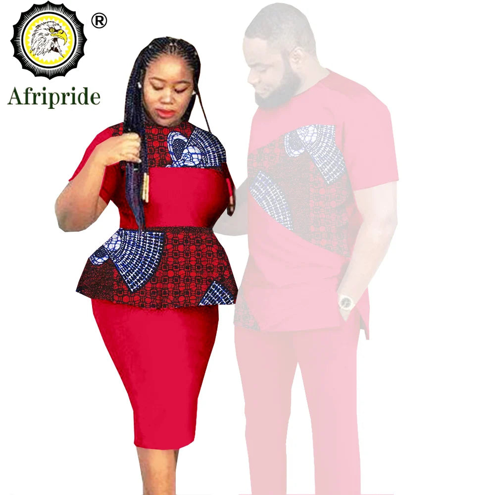 African Couples Clothing Outfits Men and Women Wear Wedding Party Ankara Wax Print Fashion AFRIPRIDE S20C010
