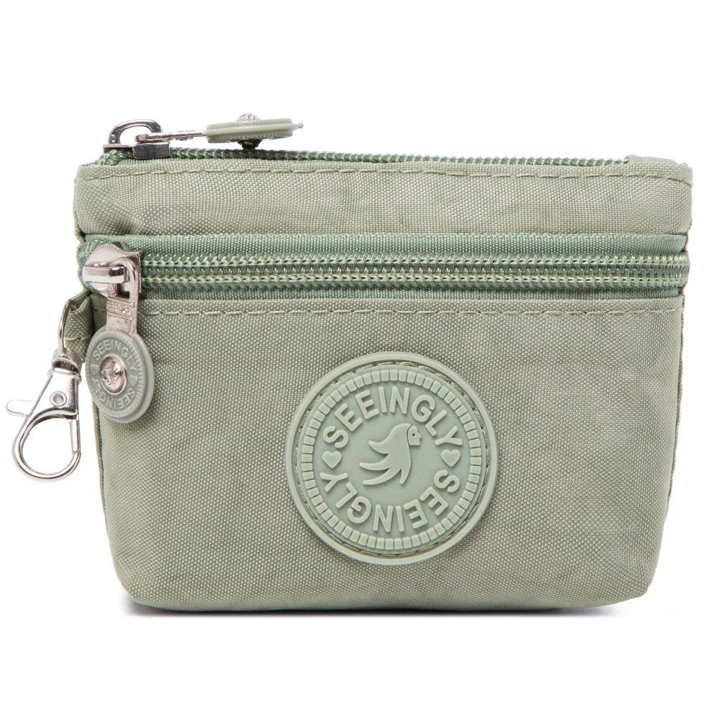 New Solid Color Women Wallet Nylon with Keychain Coin Purse Waterproof Zipper Clutch Ladies