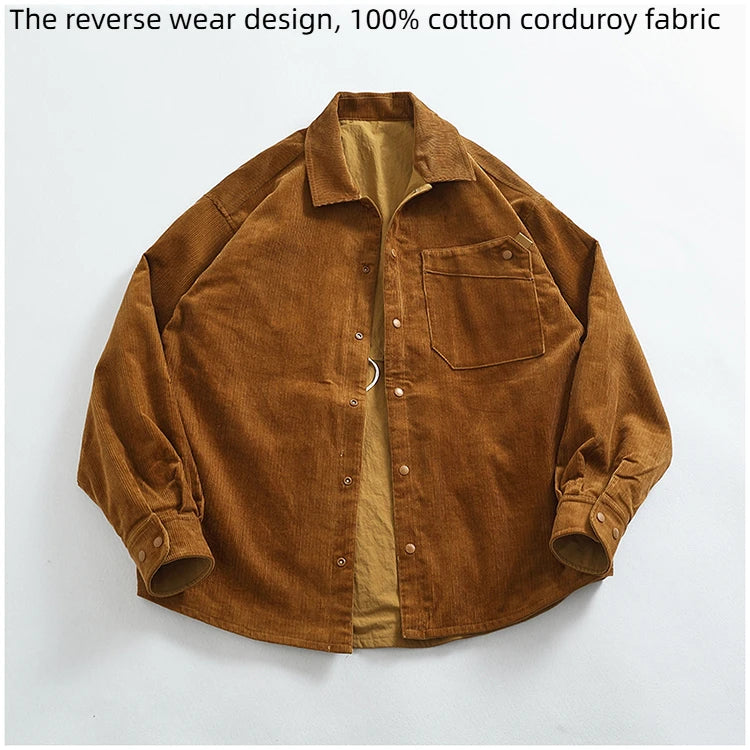 Reversible A+B fabric outdoor functional cargo jacket men's loose pocket lapel retro American casual jacket