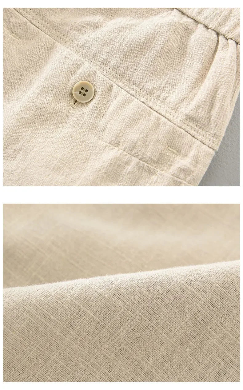 Men's Casual Harem Pants: Ankle-Length Linen Trousers in Vintage White, Brown, and Khaki - Breathable and Pleated for Comfort