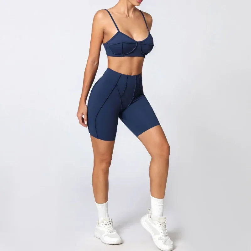 Yoga Fitness Sports Sets High Waist Hip-lifting Shorts Open Back Bra Suit Casual Running Workout Gym Leggings Sexy Set for Women