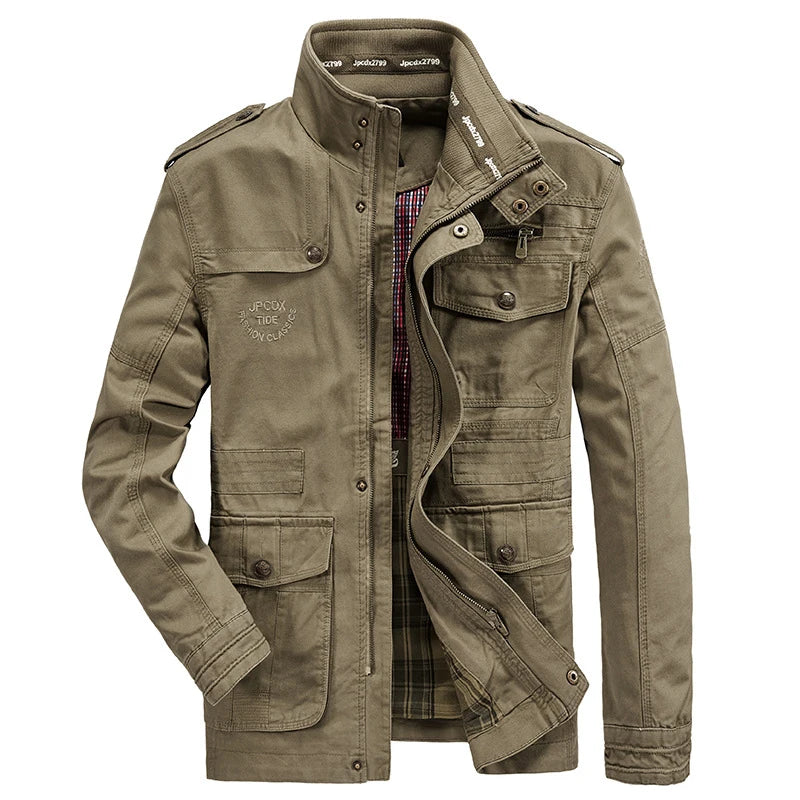 Autumn Men's Military Jacket Casual Man Stand Collar Cotton Business Coats Men Multi-pocket Windbreaker Jackets Clothing 7XL