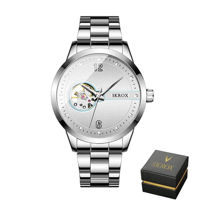 Original Genuine SKROX High-end Luxury Stainless Steel Skeleton Automatic Mens Watch Mechanical Waterproof Elegant Wrist Watches