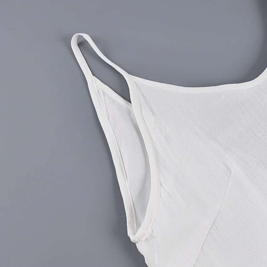 Linad Summer Casual White Long Dress Sexy Loose Backless Split Dresses Woman Street Chic V Neck Straight Dress For Women 2025