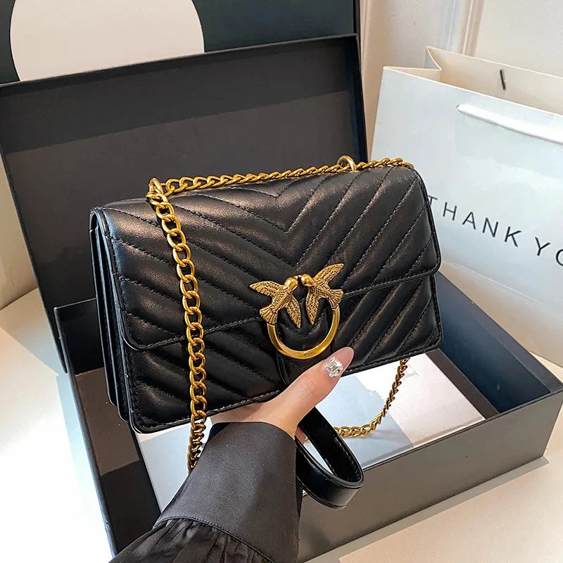 Women Embroidered Small Square Bag Chain Swallow Bag High End Versatile Shoulder Crossbody Bag Fashion Daily Ladies Handbag