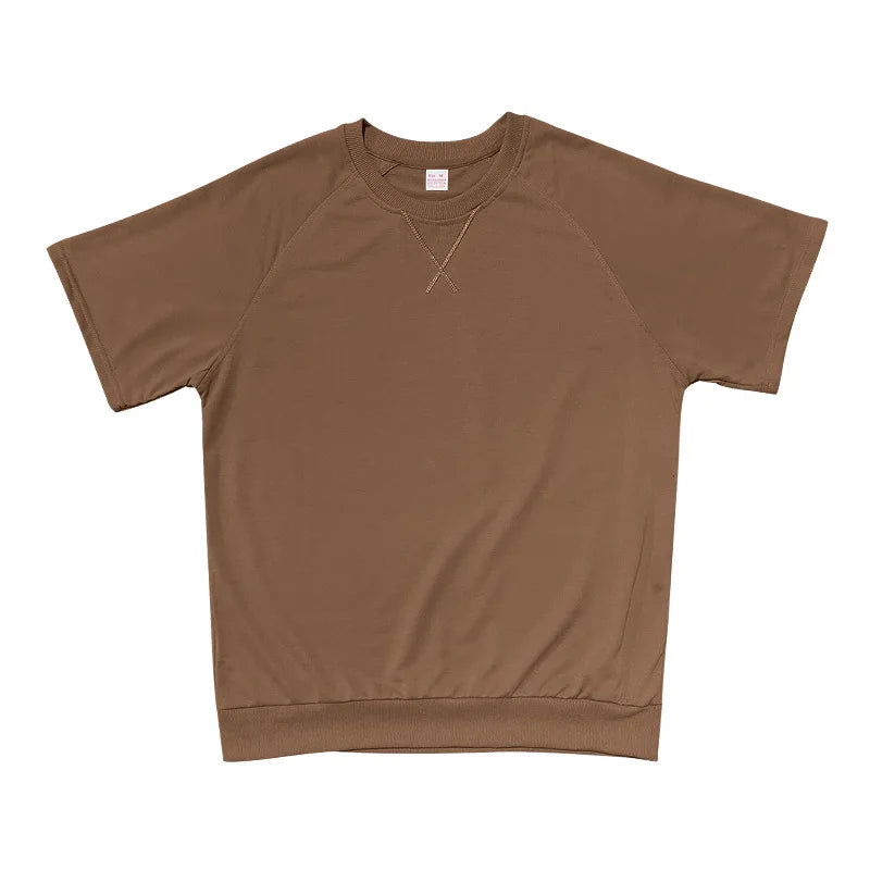 New 2026 Summer Men's Two Piece Sets Casual Loose Short Sleeve O Neck Tees and Shorts Tracksuits Men Stylish Solid Color Suits