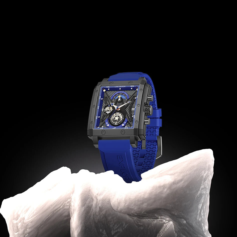 LIGE New Fashion Mens Watches Top Brand Luxury Silicone Quartz Watch For Men Waterproof Chronograph 24 Hour Moon Phase Clock+Box